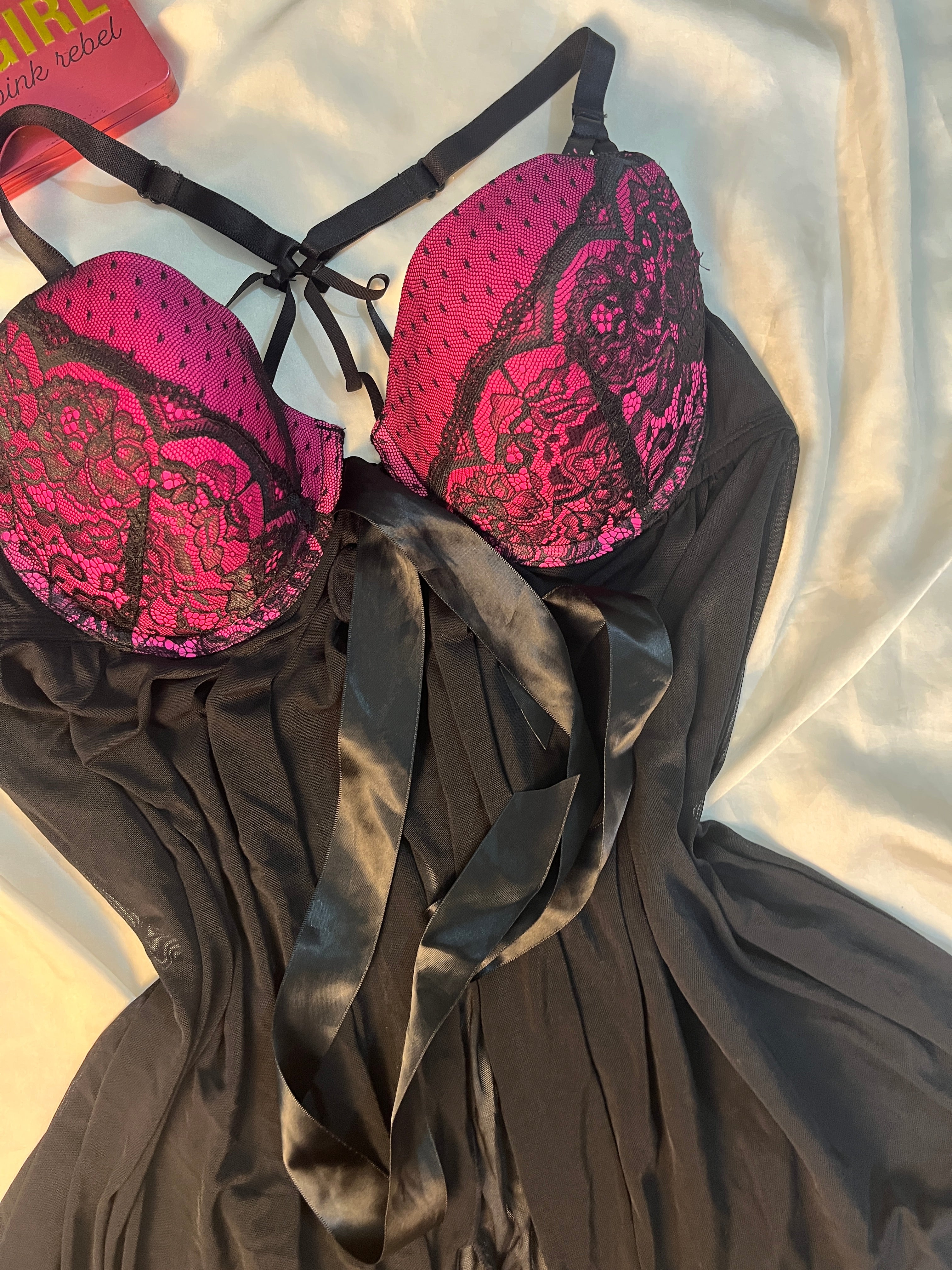 Secret treasure front bow open babydoll lingerie size: large