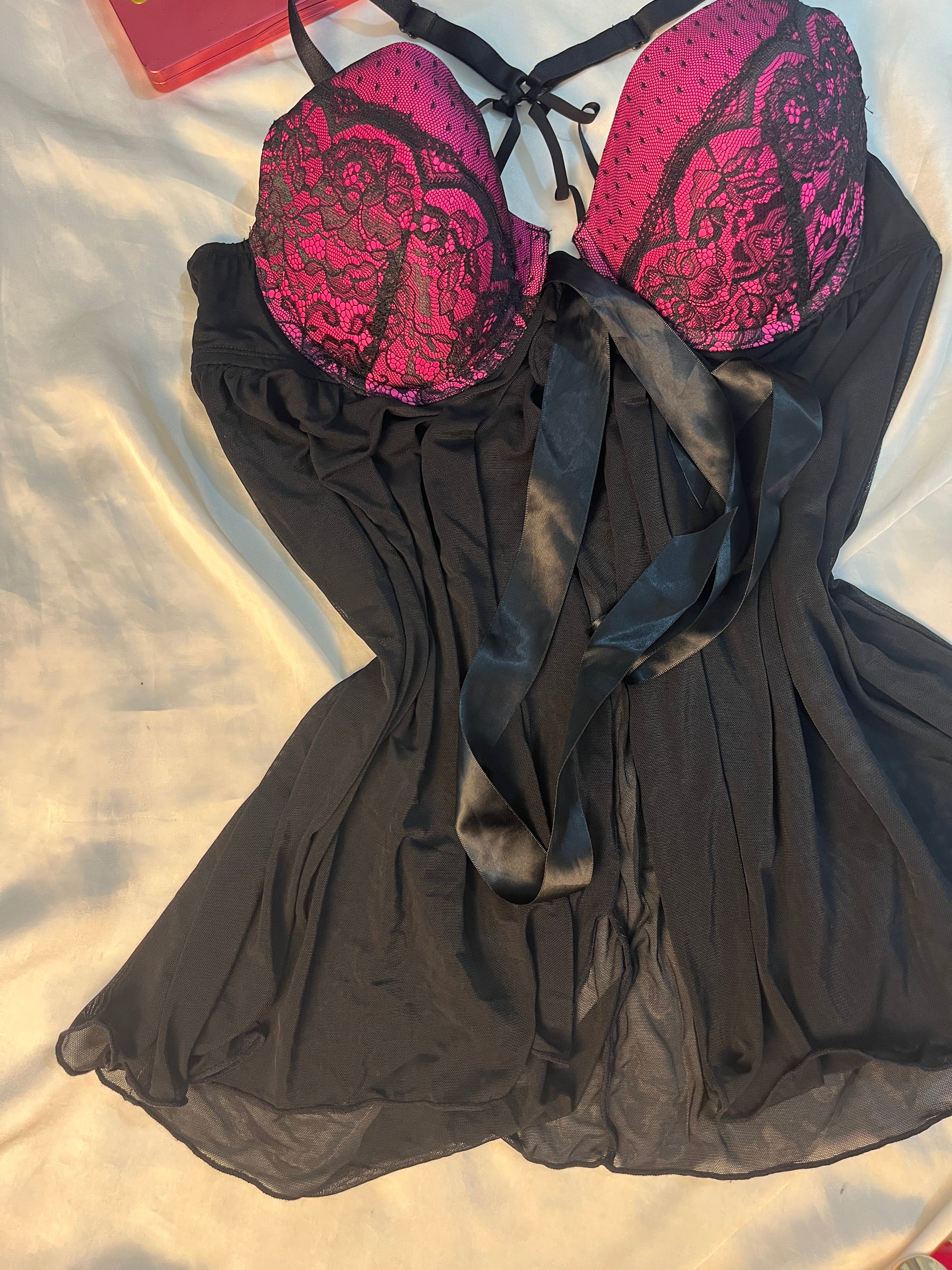 Secret treasure front bow open babydoll lingerie size: large