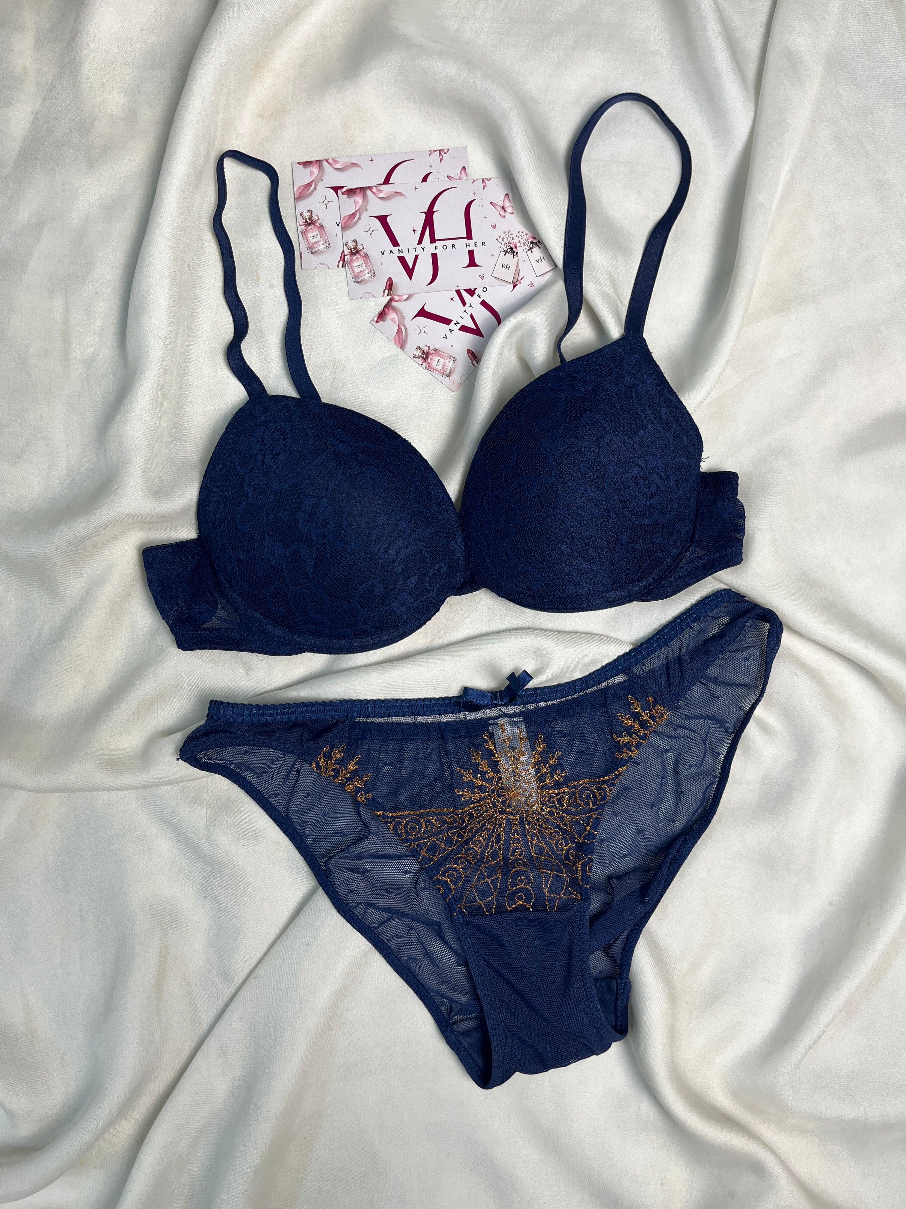 Pushup pair size : 34B with embroidered see through panty