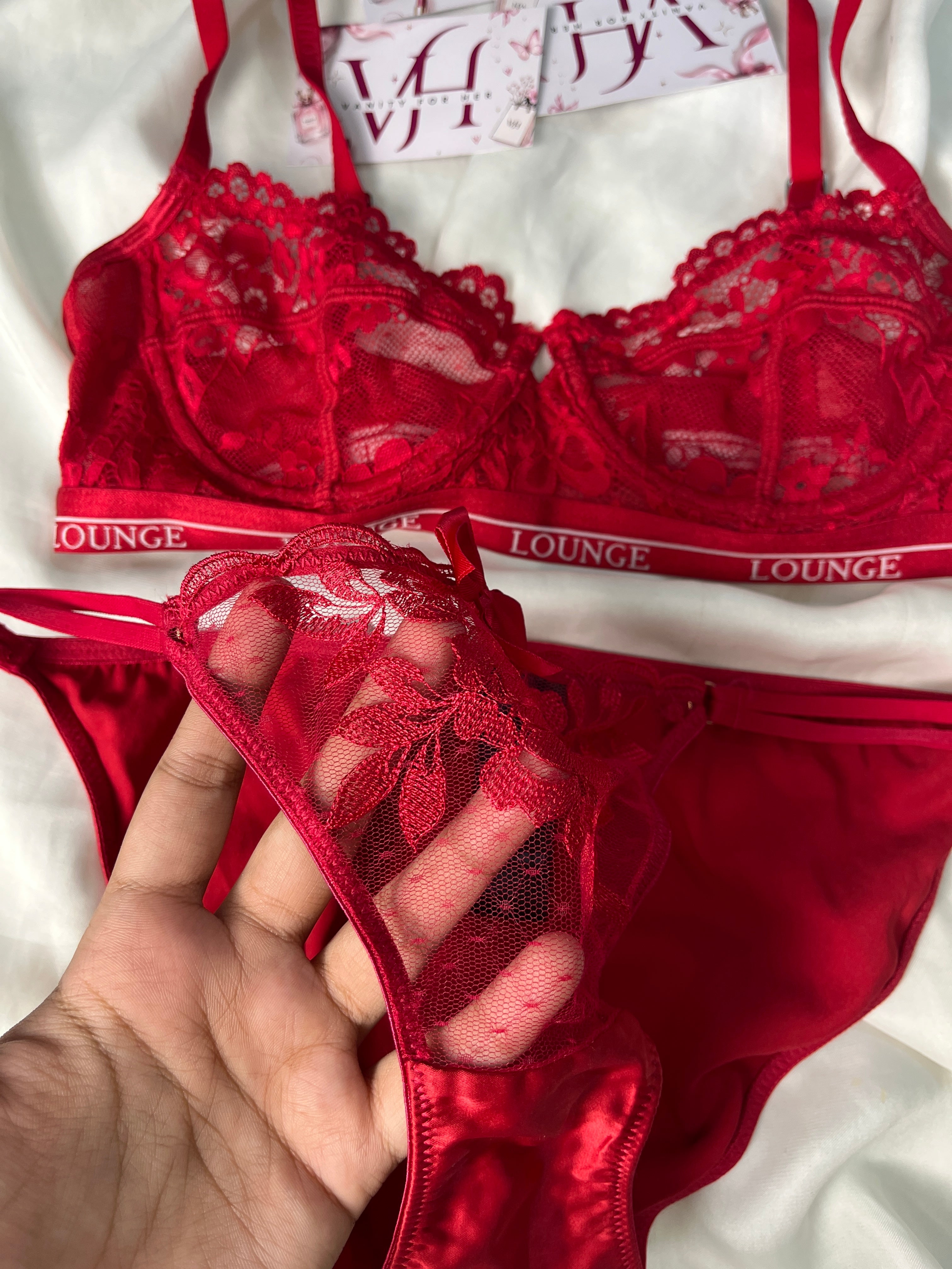 Red see through Lounge Pair size : 34C with medium thong