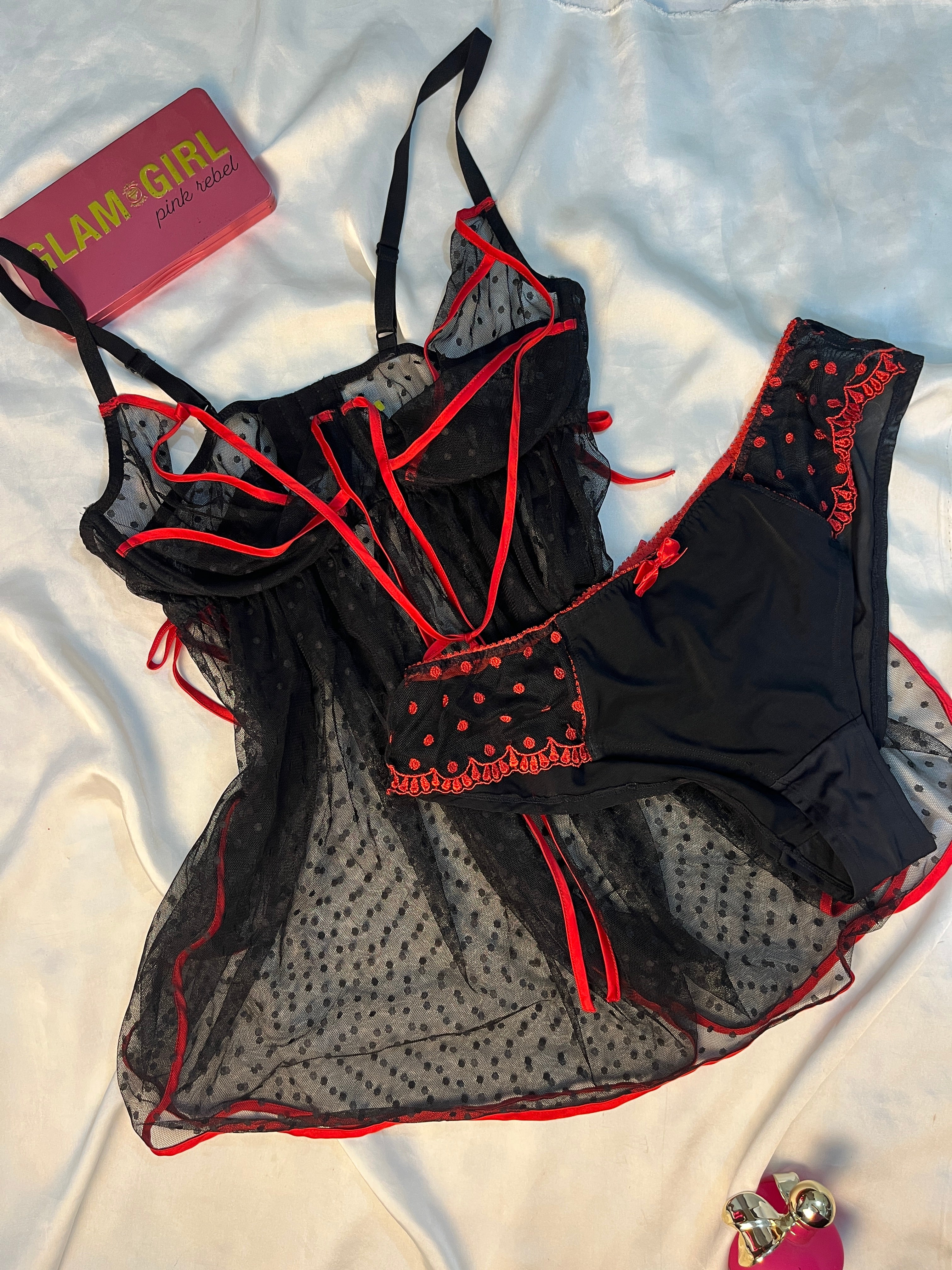 Babydoll see through lingerie with panty size : large to XL