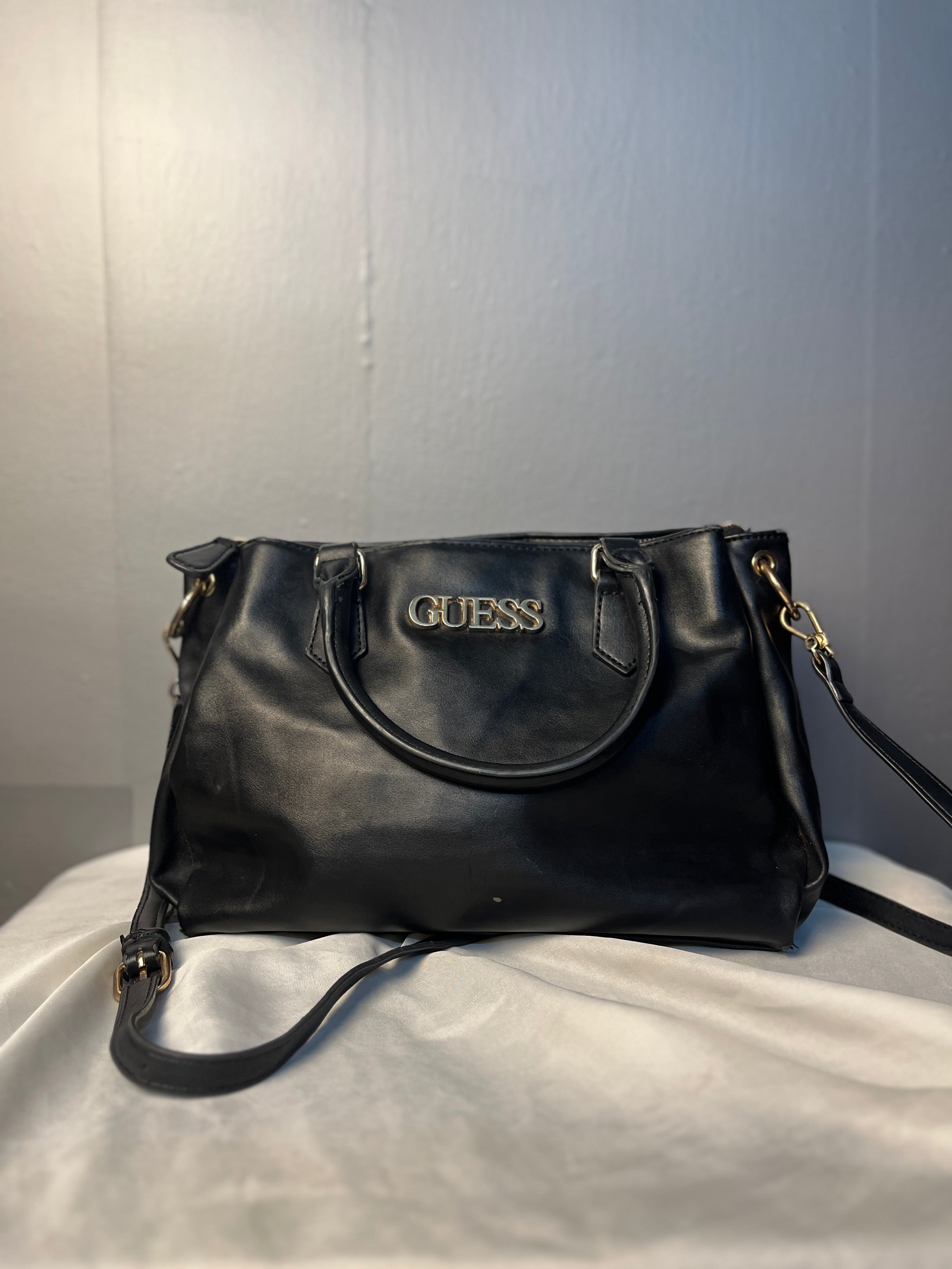 GUESS Original Black Satchel Crossbody Bag Gold Hardware Style LG863506