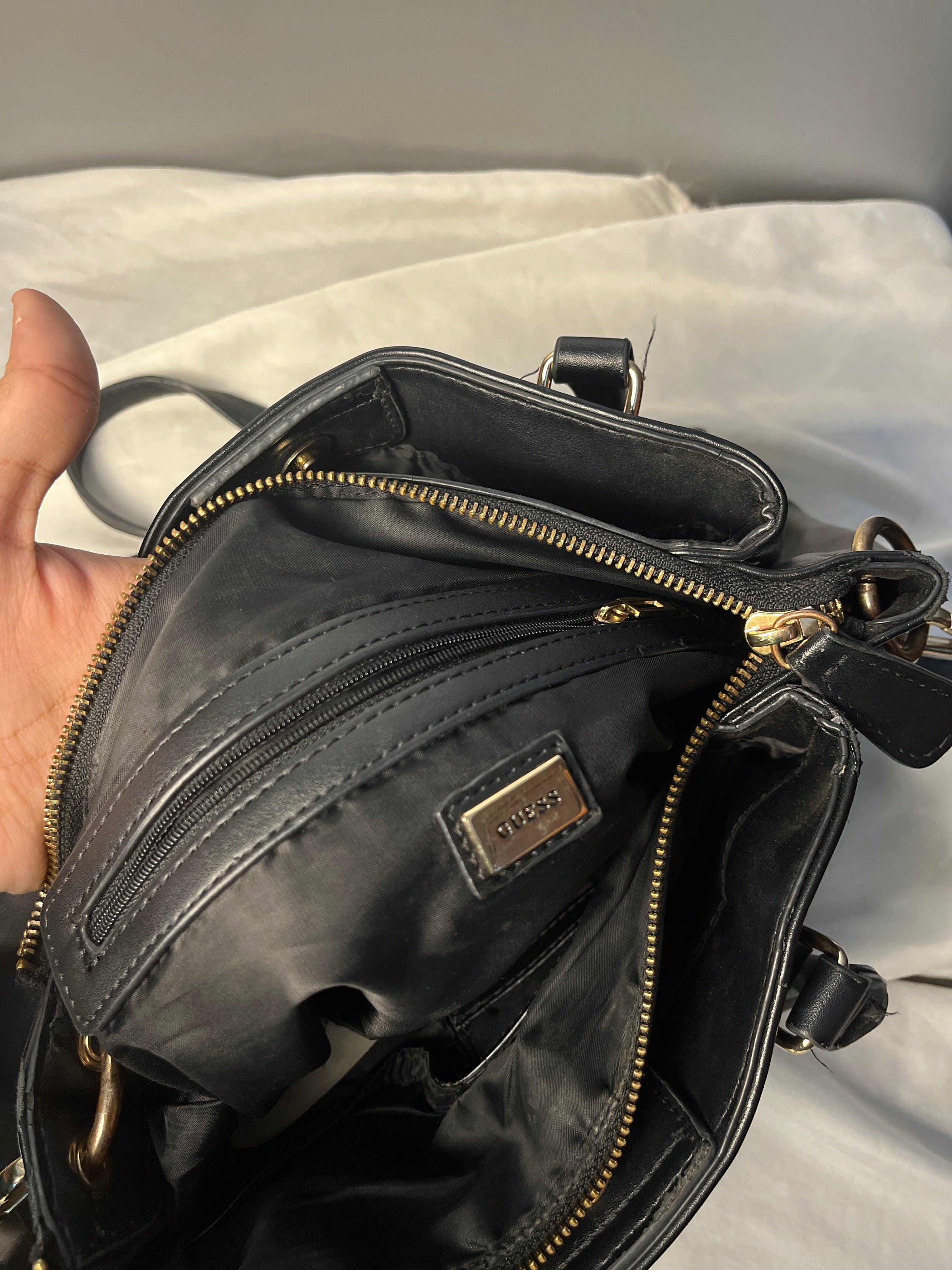 GUESS Original Black Satchel Crossbody Bag Gold Hardware Style LG863506