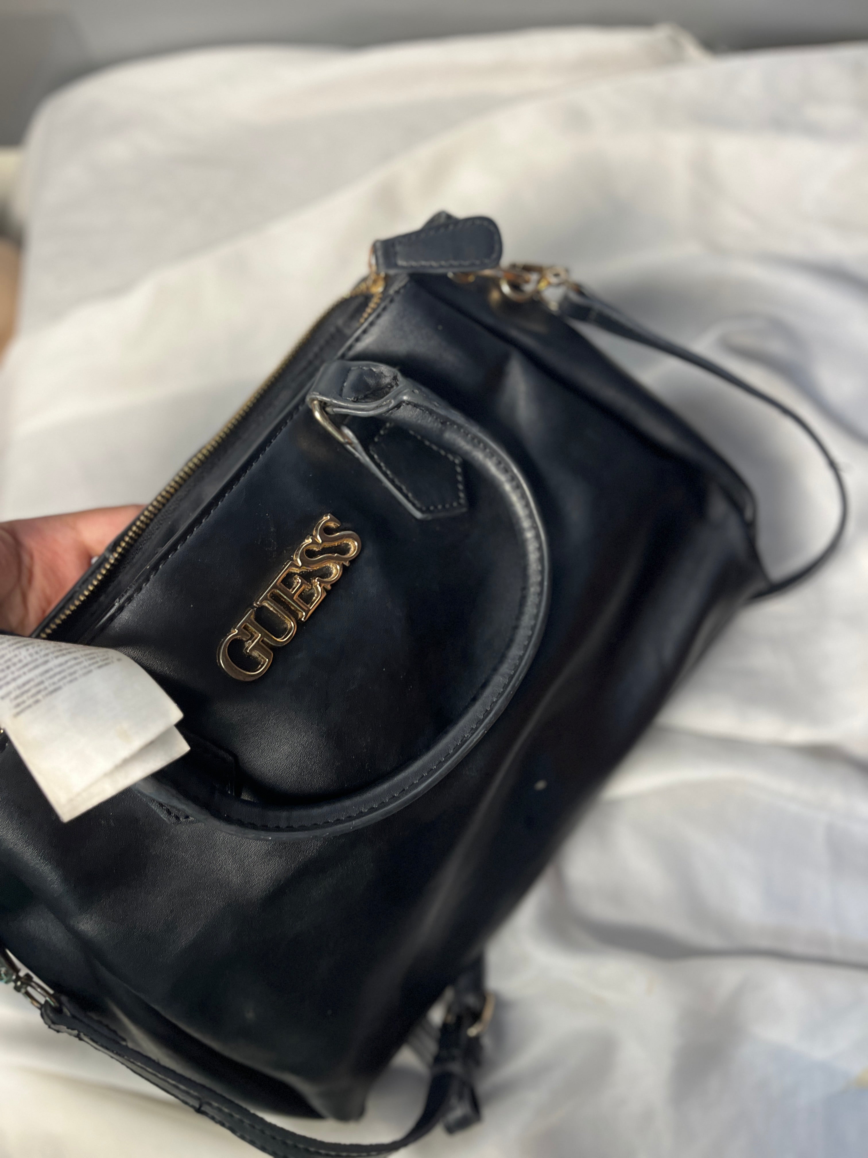 GUESS Original Black Satchel Crossbody Bag Gold Hardware Style LG863506